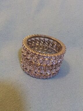 Sparkling Wide Marquise Crystal Band Ring - Silver